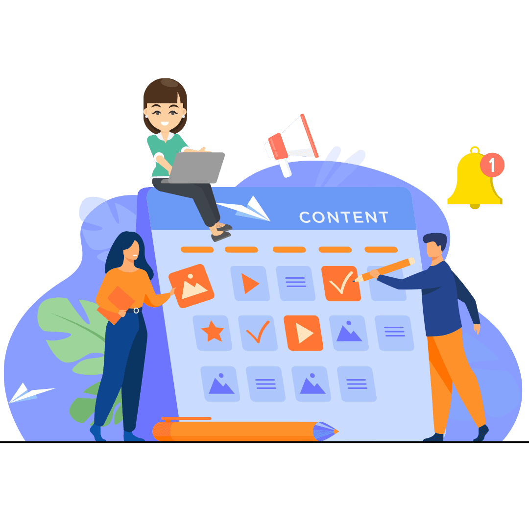 Content marketing strategy dashboard with content planning, analytics, audience targeting, and digital marketing tools.